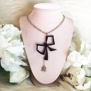 Hello Drama Lucite Silver Bow and Spider Necklace